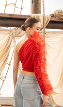 Load image into Gallery viewer, RED RUFFLE TRIM ONE SHOULDER TOP
