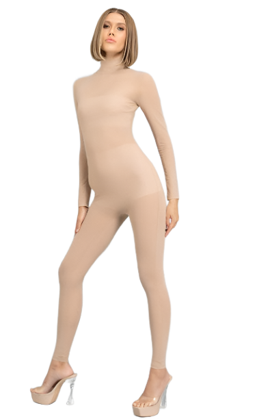 SAND SHEER MOCKNECK CATSUIT